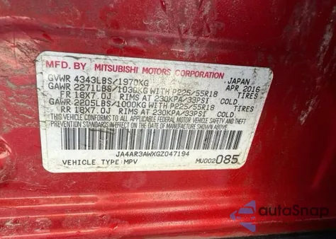 2016 Mitsubishi Outlander Sport Es z USA, uszkodzony, nr VIN JA4AR3AWXGZ047194